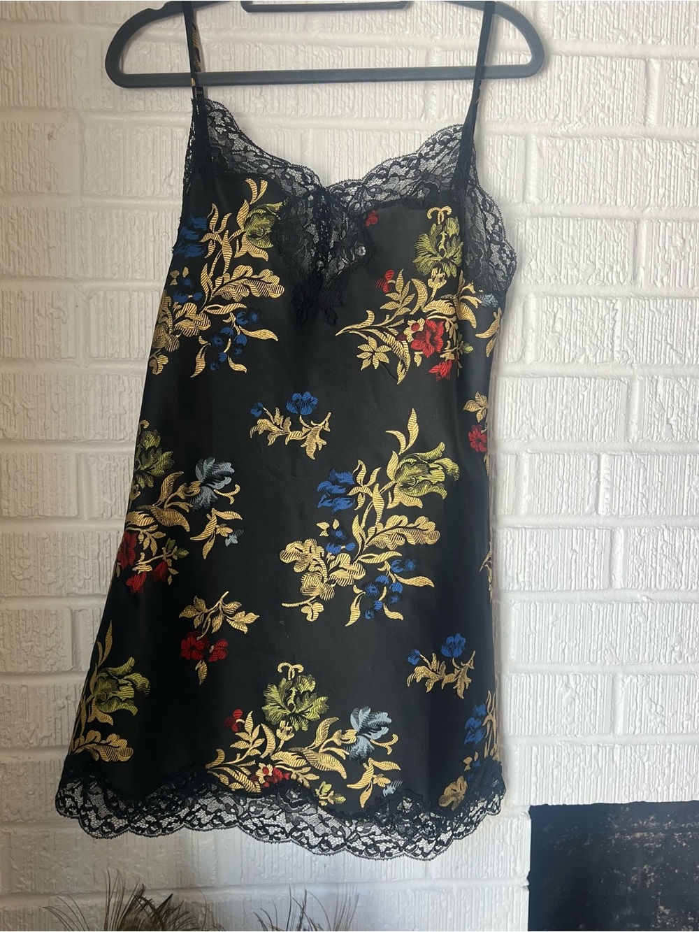 Marques Almeida Black Floral Lace Trim Slip Dress Size 8 Medium